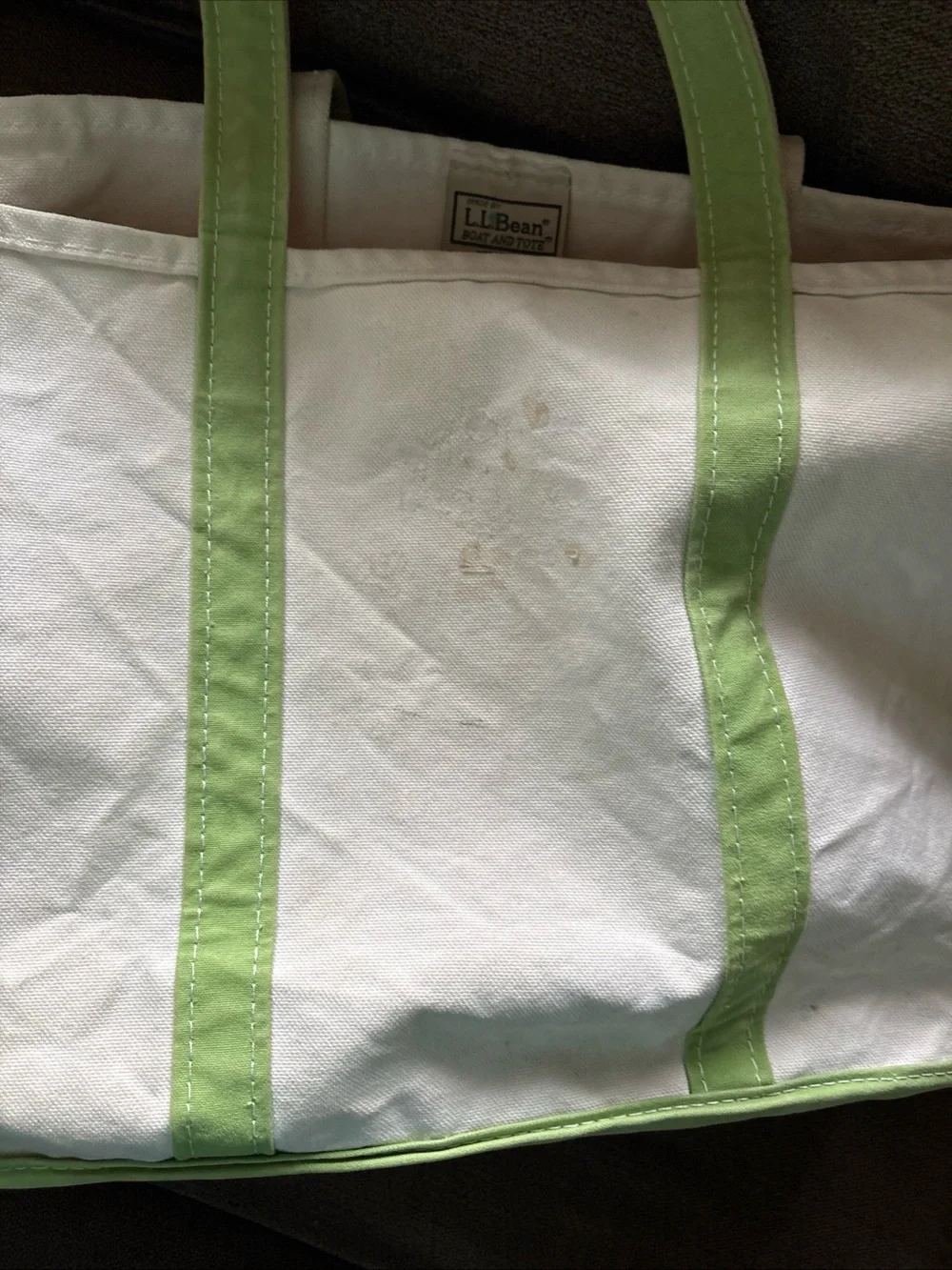 Vintage LL BEAN Boat & Tote Huge L 22" Wide Natural Canvas Green - Picture 5 of 8